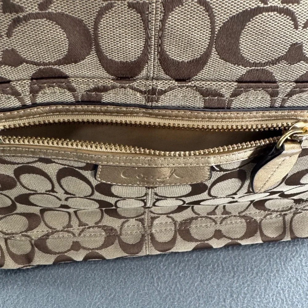 Coach Signature C Hobo Y2K Bag Medium Brown Gold F14691 Jacquard Shoulder Preppy